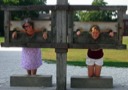 Mom and Jo in the Williamsburg Stockades